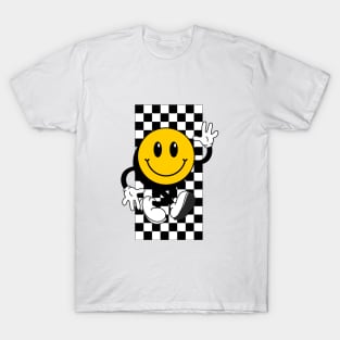 Retro Smile Face Chess Black White T-Shirt